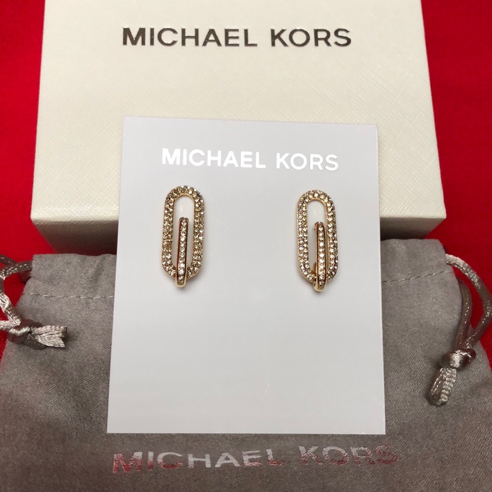 NEW MICHAEL KORS PAVE CRYSTAL LINK POST EARRINGS - Picture 5 of 8